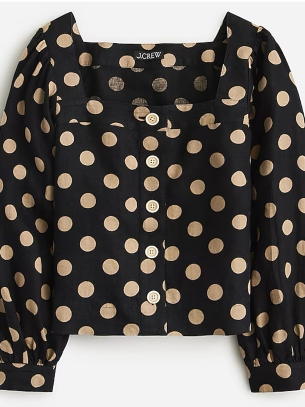 NWT J.Crew Linen Squareneck Button-Up Top Dot
Print Black Tan Small BY699